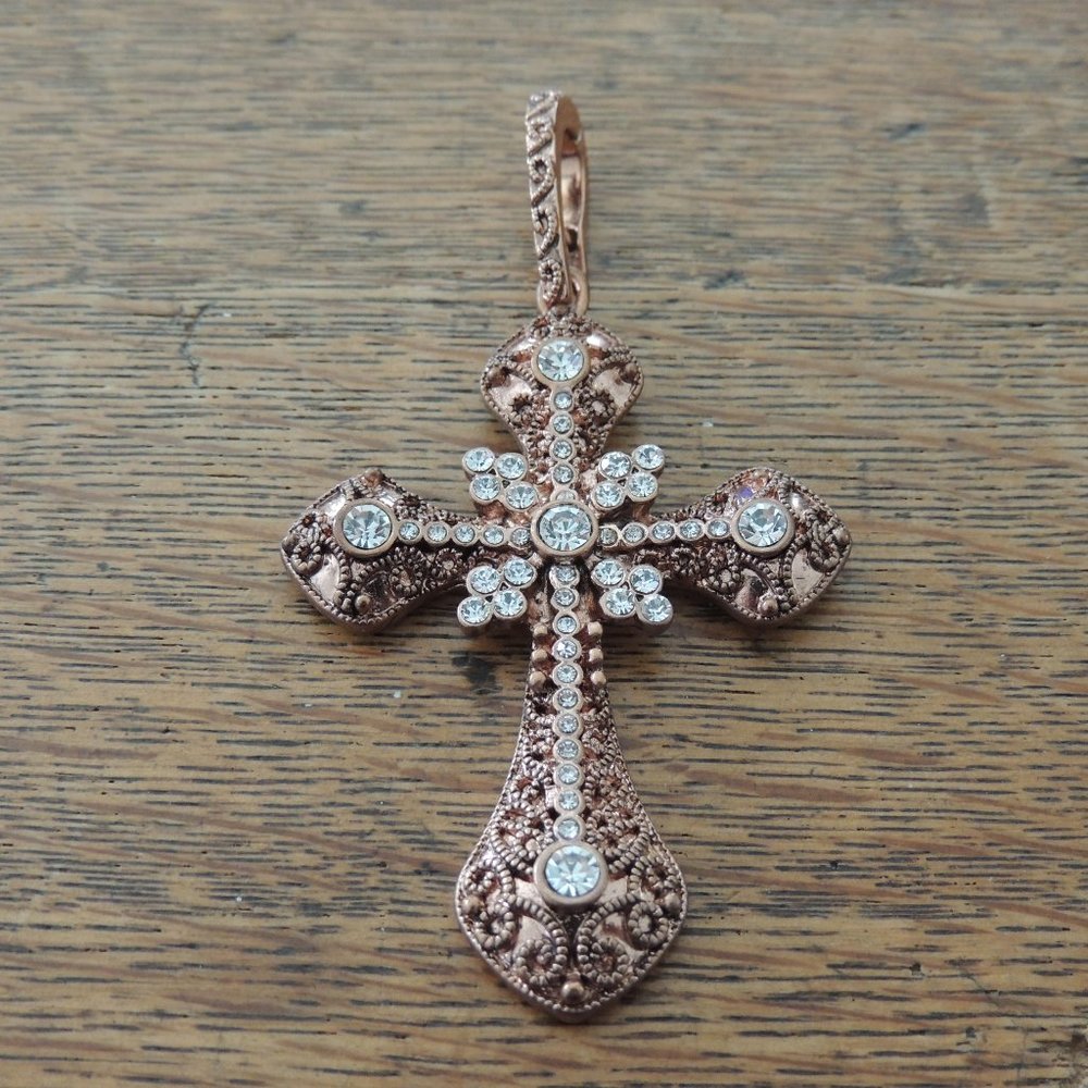 Ornate Gothic Cross Pendant Rhinestones Bling